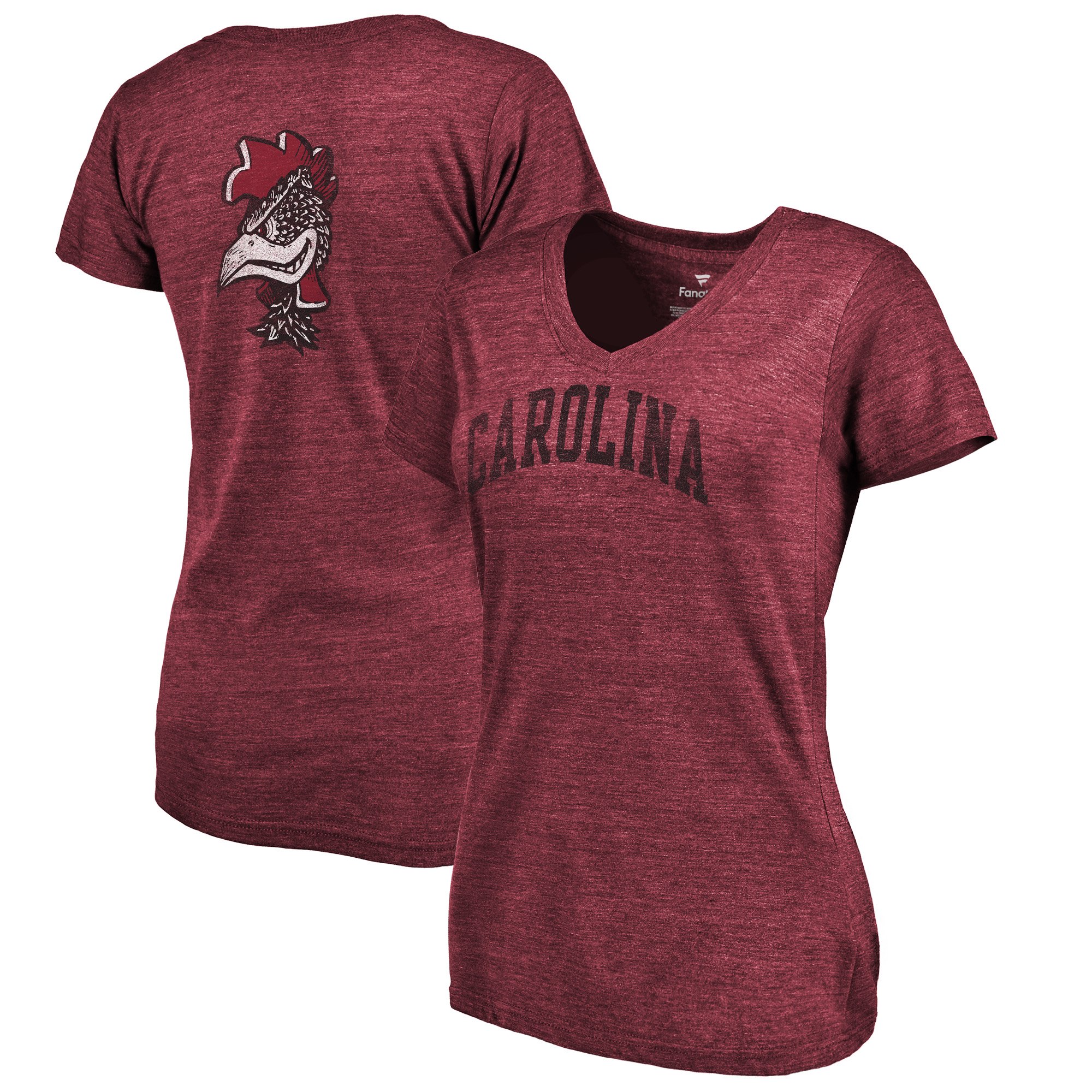 2020 NCAA Fanatics Branded South Carolina Gamecocks Women Garnet College Vault Two Hit Arch TriBlend VNeck TShirt->ncaa t-shirts->Sports Accessory